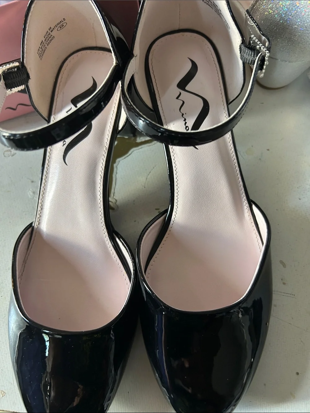 Nina Black Patent Mary Jane Block Heel Shoes